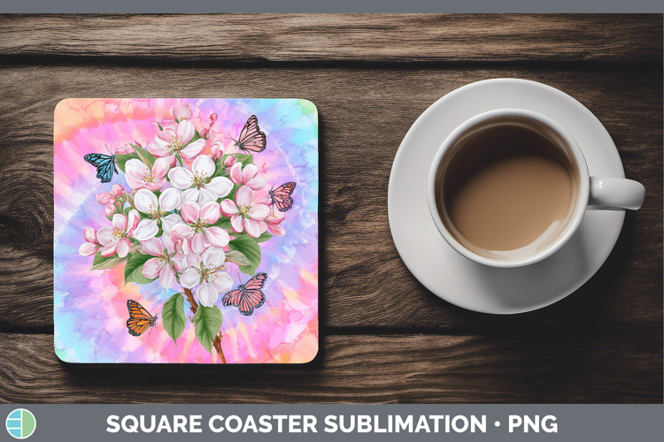 Apple Blossom Flowers 03 Tie Dye Square Coaster Sublimation