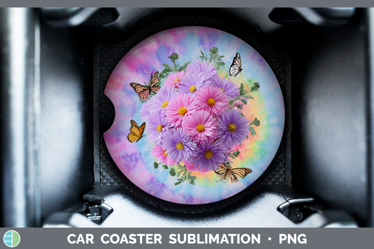 Aster Flowers 03 Tie Dye Car Coaster Sublimation Design