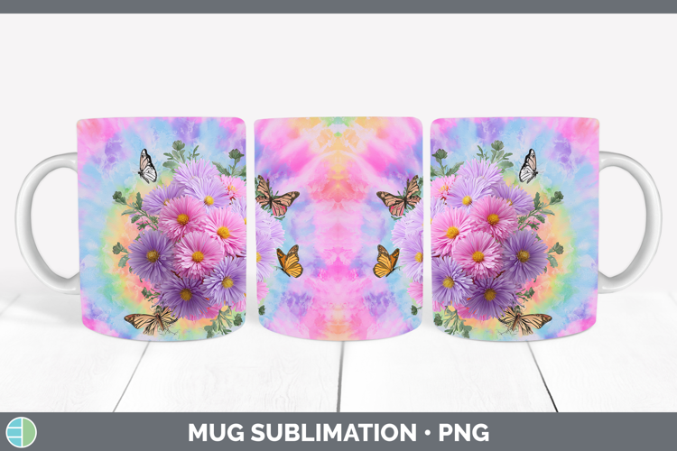 Aster Flowers 03 Tie Dye Mug Wrap Sublimation Design