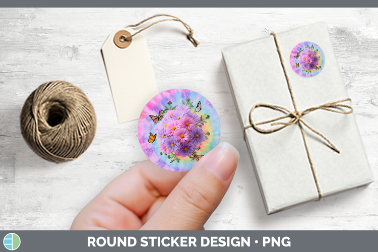 Aster Flowers 03 Tie Dye Stickers Design
