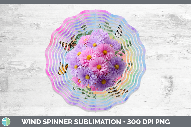 Aster Flowers 03 Tie Dye Wind Spinner Sublimation Design