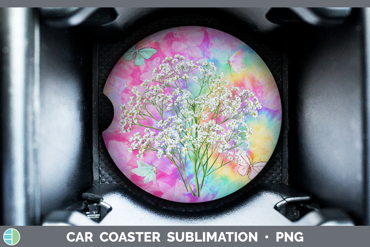 Babys Breath Gypsophila Flowers 03 Tie Dye Car Coaster Subli