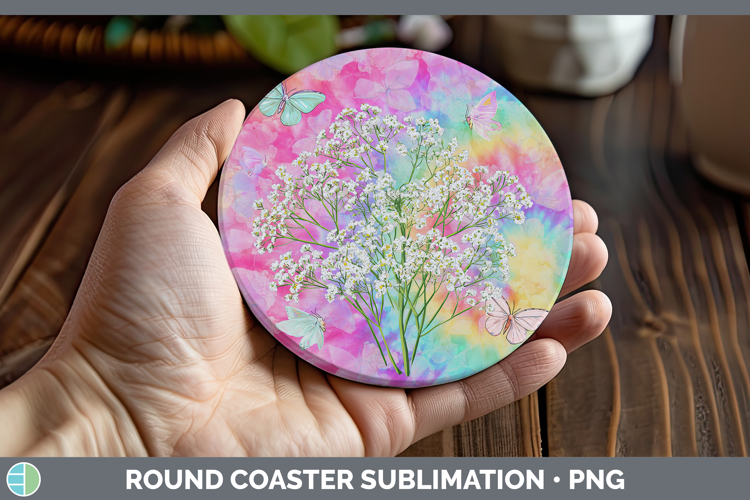 Babys Breath Gypsophila Flowers 03 Tie Dye Round Coaster Sub