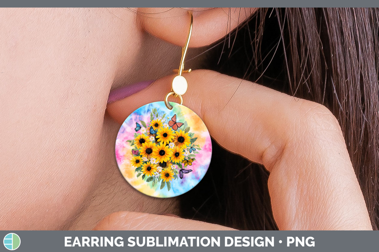 Black-eyed Susan Flowers 03 Tie Dye Round Earrings Sublimati