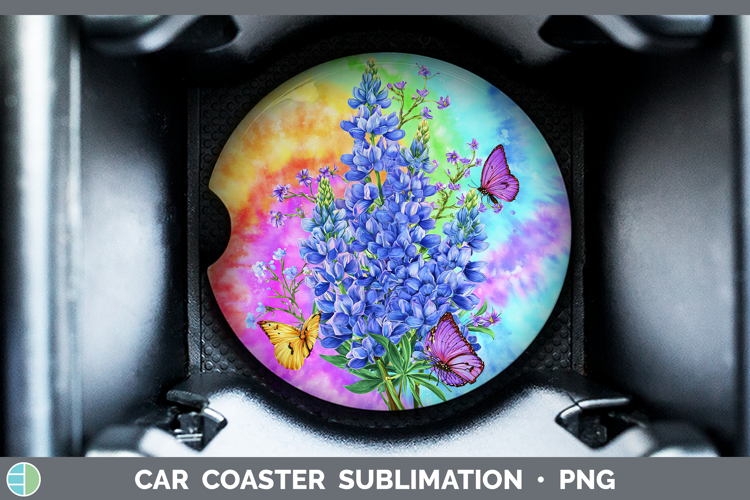 Bluebonnet Flowers 03 Tie Dye Car Coaster Sublimation Design