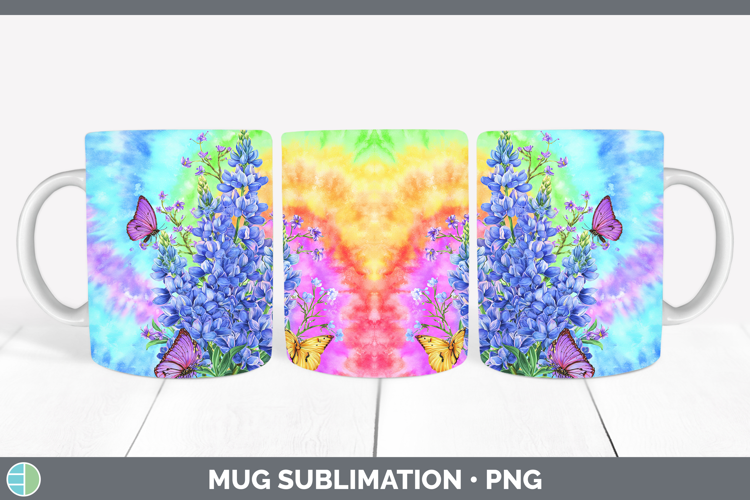 Bluebonnet Flowers 03 Tie Dye Mug Wrap Sublimation Design