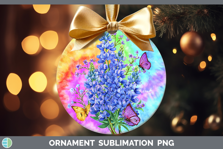 Bluebonnet Flowers 03 Tie Dye Ornament Sublimation Design