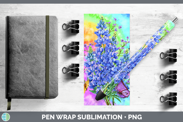 Bluebonnet Flowers 03 Tie Dye Pen Wrap Sublimation Design