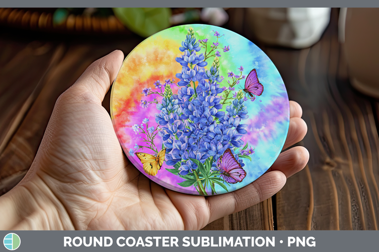 Bluebonnet Flowers 03 Tie Dye Round Coaster Sublimation Desi