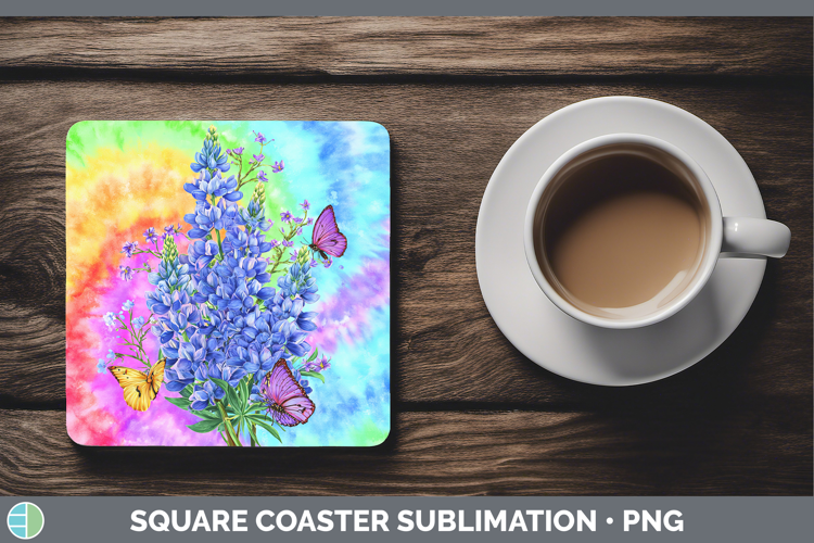 Bluebonnet Flowers 03 Tie Dye Square Coaster Sublimation Des
