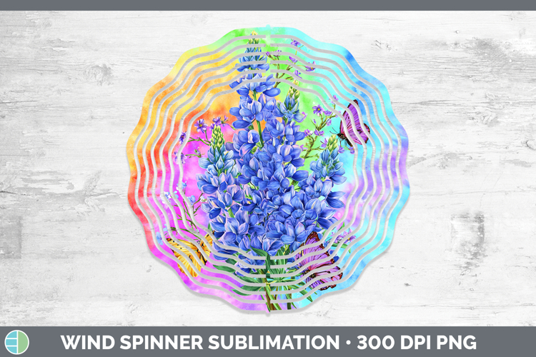 Bluebonnet Flowers 03 Tie Dye Wind Spinner Sublimation Desig