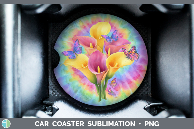 Calla Lily Flowers 03 Tie Dye Car Coaster Sublimation Design
