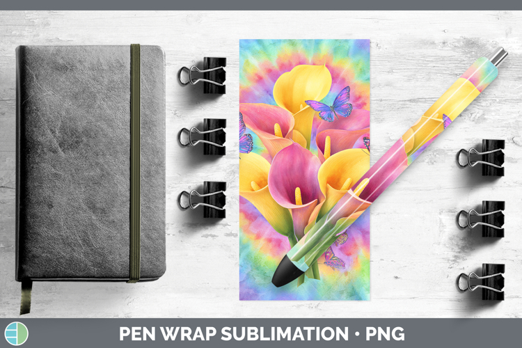 Calla Lily Flowers 03 Tie Dye Pen Wrap Sublimation Design