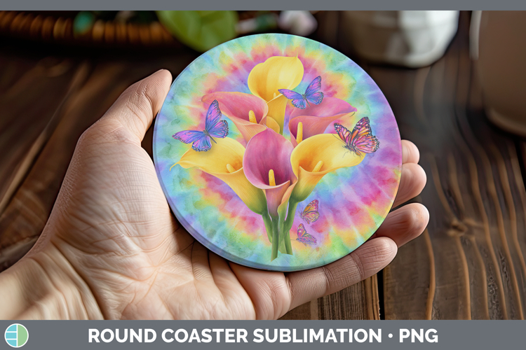 Calla Lily Flowers 03 Tie Dye Round Coaster Sublimation Desi