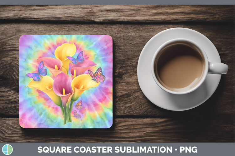 Calla Lily Flowers 03 Tie Dye Square Coaster Sublimation Des