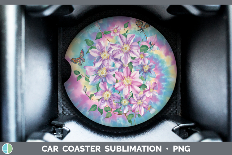 Clematis Flowers 03 Tie Dye Car Coaster Sublimation Design