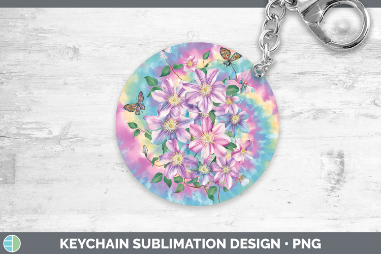 Clematis Flowers 03 Tie Dye Keychain Sublimation Design