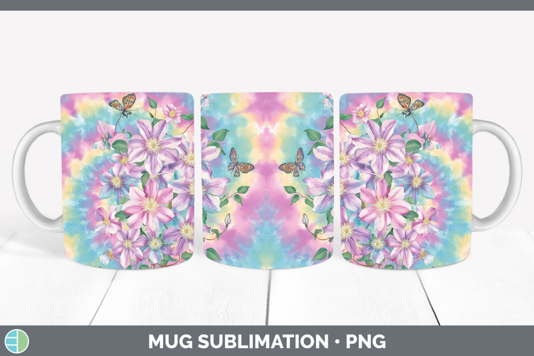 Clematis Flowers 03 Tie Dye Mug Wrap Sublimation Design