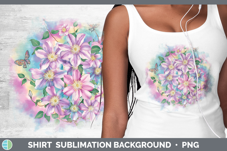 Clematis Flowers 03 Tie Dye Shirt Sublimation Design
