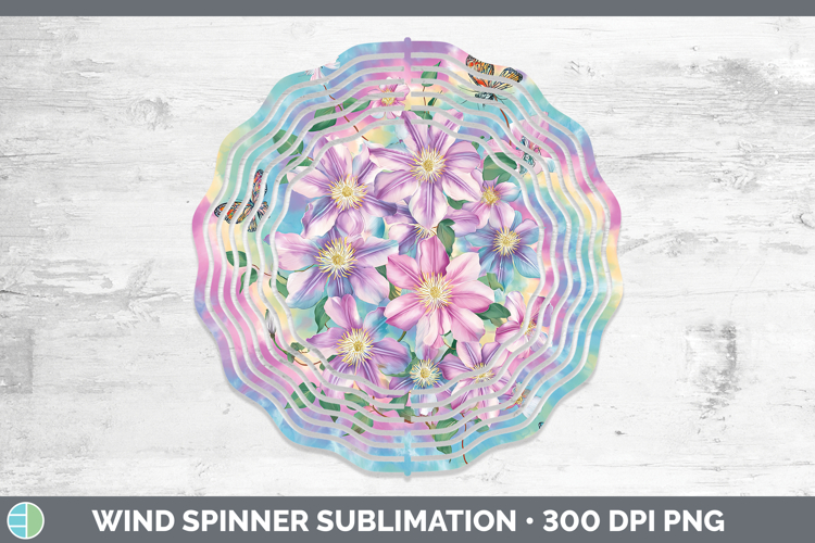 Clematis Flowers 03 Tie Dye Wind Spinner Sublimation Design