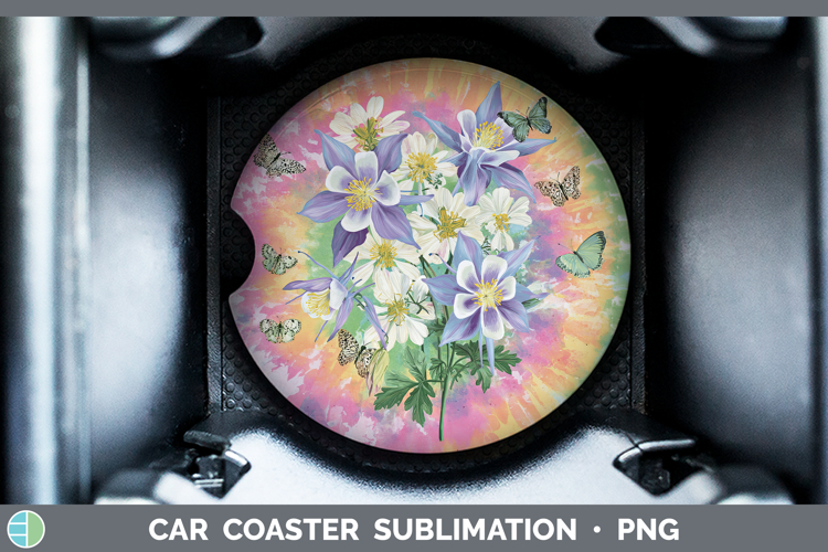 Columbine Flowers 03 Tie Dye Car Coaster Sublimation Design