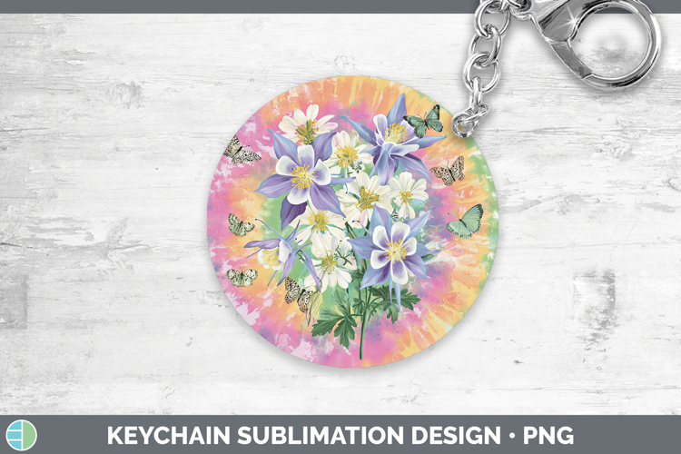 Columbine Flowers 03 Tie Dye Keychain Sublimation Design