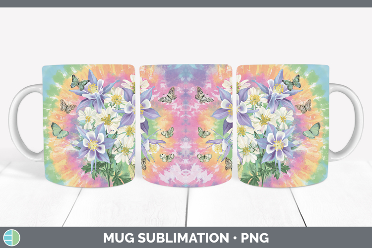 Columbine Flowers 03 Tie Dye Mug Wrap Sublimation Design