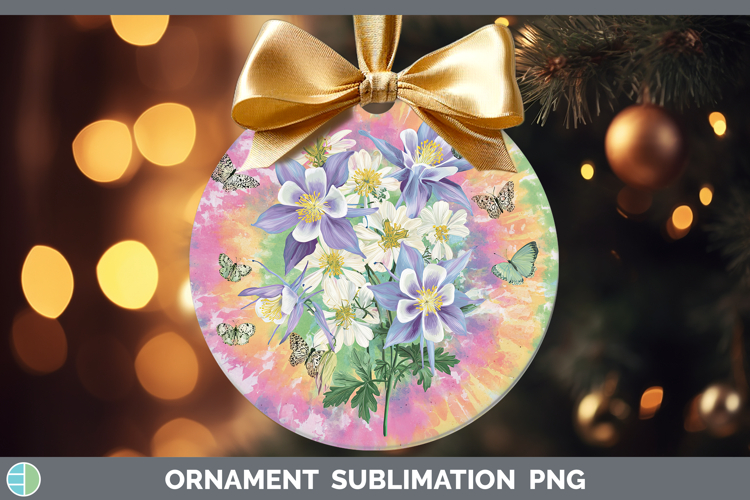 Columbine Flowers 03 Tie Dye Ornament Sublimation Design