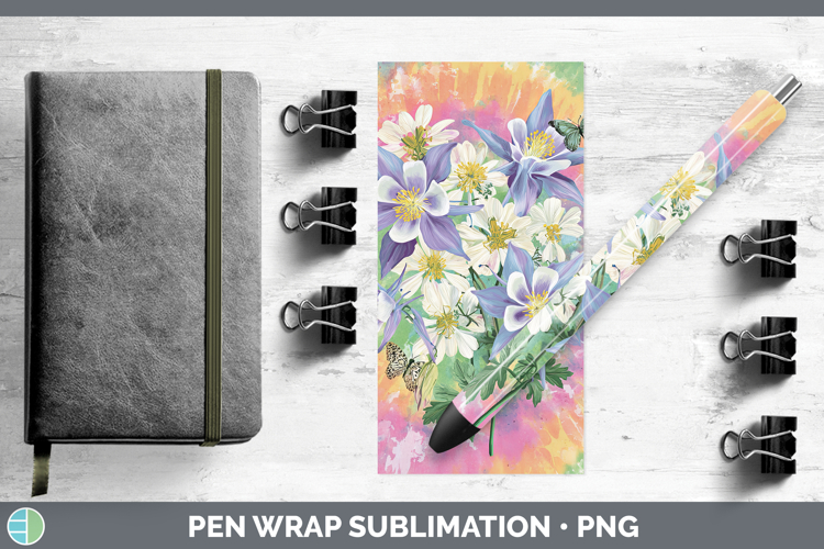 Columbine Flowers 03 Tie Dye Pen Wrap Sublimation Design