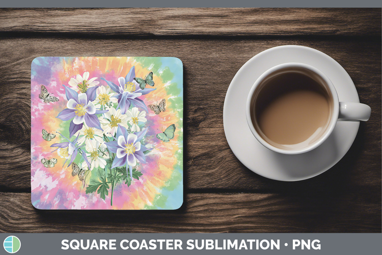 Columbine Flowers 03 Tie Dye Square Coaster Sublimation Desi