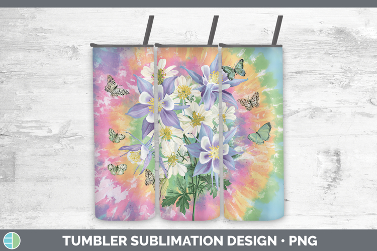 Columbine Flowers 03 Tie Dye Tumbler Sublimation Design