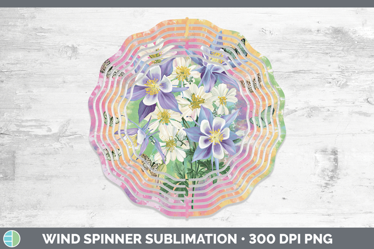 Columbine Flowers 03 Tie Dye Wind Spinner Sublimation Design