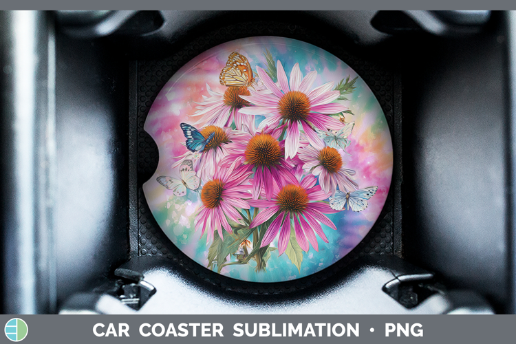 Coneflower Flowers 03 Tie Dye Car Coaster Sublimation Design