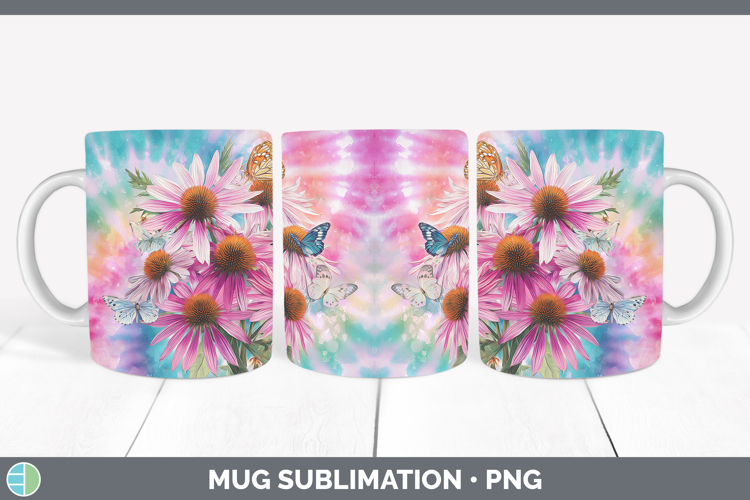 Coneflower Flowers 03 Tie Dye Mug Wrap Sublimation Design