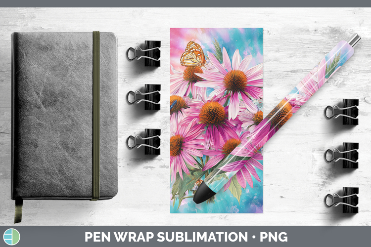 Coneflower Flowers 03 Tie Dye Pen Wrap Sublimation Design