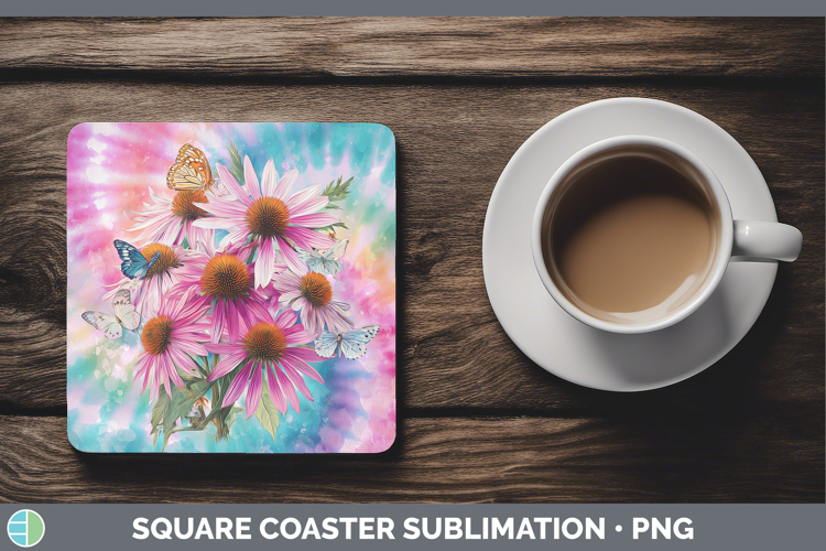Coneflower Flowers 03 Tie Dye Square Coaster Sublimation Des