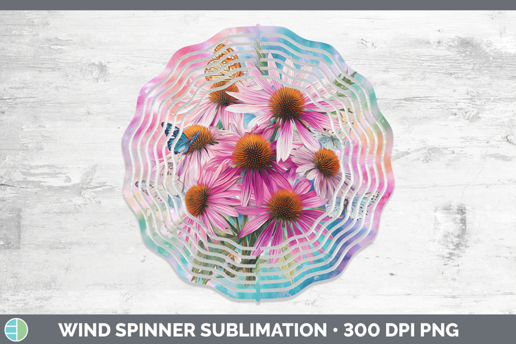 Coneflower Flowers 03 Tie Dye Wind Spinner Sublimation Desig