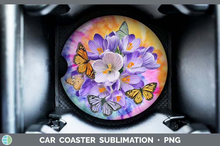 Crocus Flowers 03 Tie Dye Car Coaster Sublimation Design