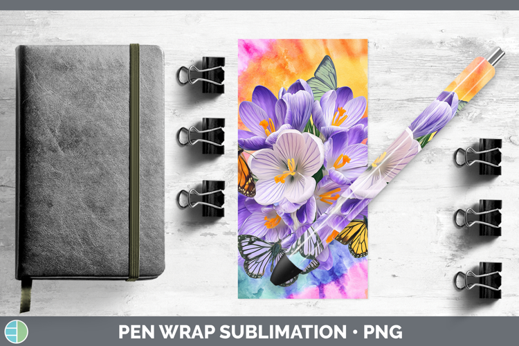 Crocus Flowers 03 Tie Dye Pen Wrap Sublimation Design