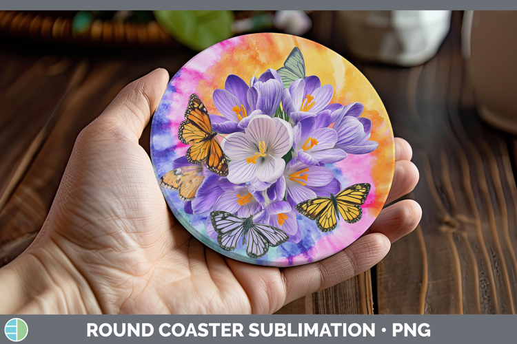 Crocus Flowers 03 Tie Dye Round Coaster Sublimation Design