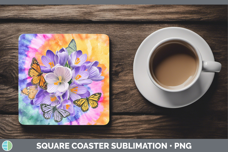 Crocus Flowers 03 Tie Dye Square Coaster Sublimation Design