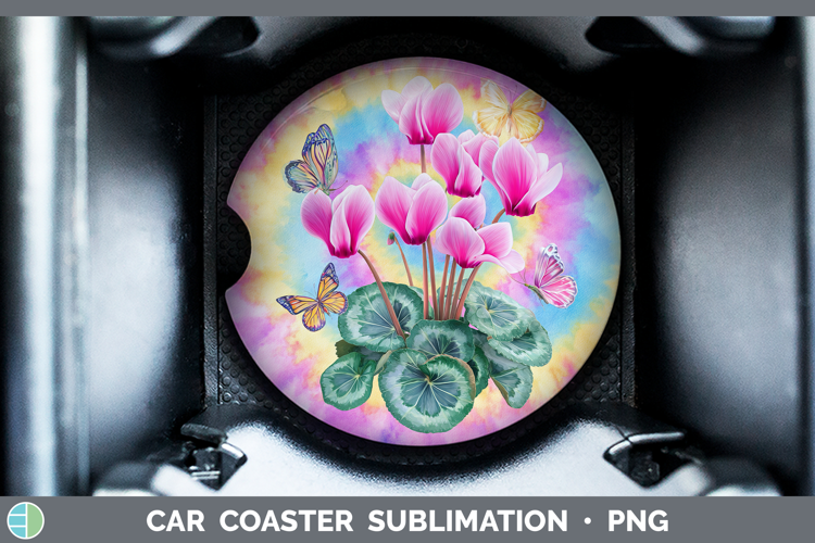 Cyclamen Flowers 03 Tie Dye Car Coaster Sublimation Design