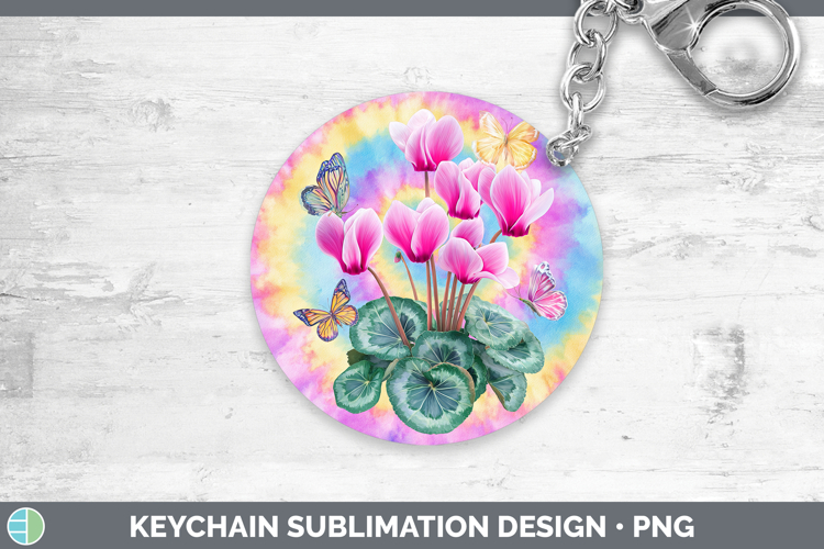 Cyclamen Flowers 03 Tie Dye Keychain Sublimation Design