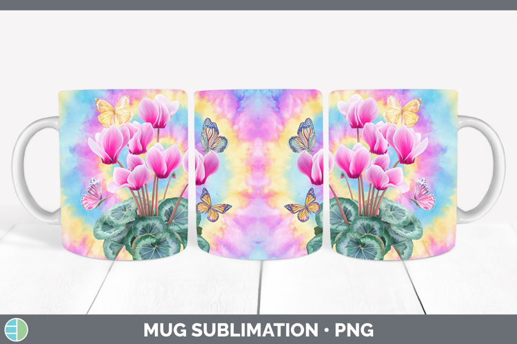 Cyclamen Flowers 03 Tie Dye Mug Wrap Sublimation Design