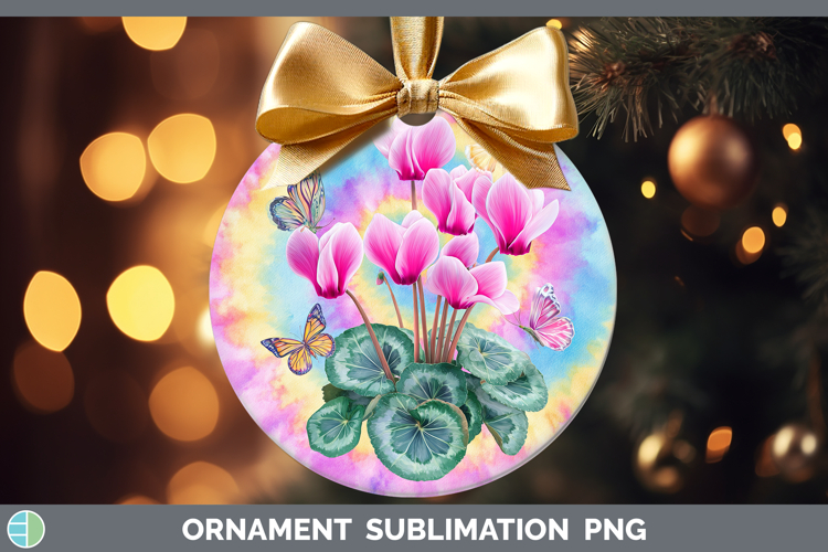 Cyclamen Flowers 03 Tie Dye Ornament Sublimation Design