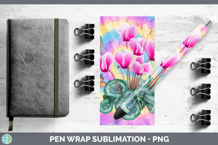 Cyclamen Flowers 03 Tie Dye Pen Wrap Sublimation Design