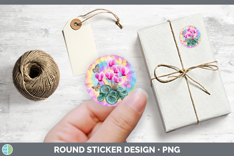 Cyclamen Flowers 03 Tie Dye Stickers Design