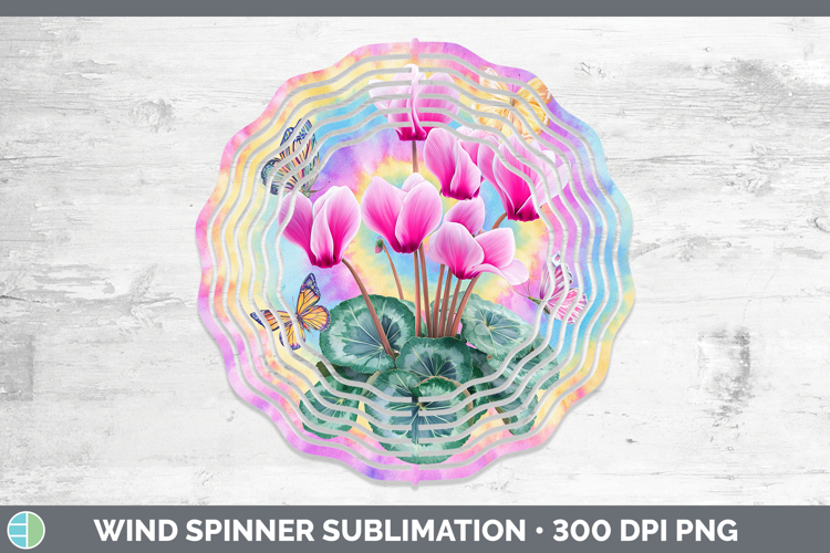 Cyclamen Flowers 03 Tie Dye Wind Spinner Sublimation Design