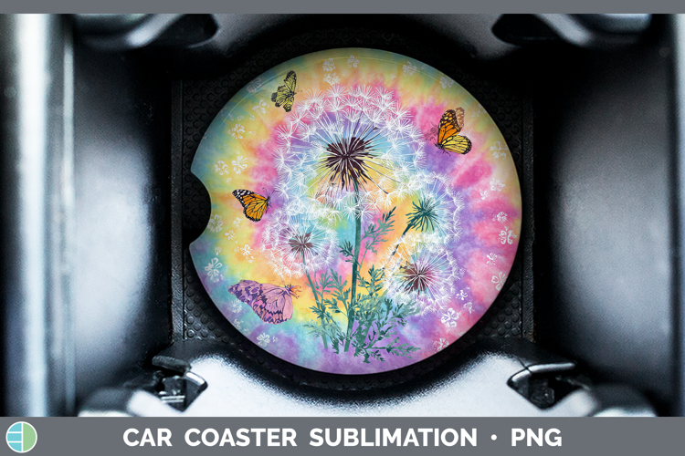Dandelion Flowers 03 Tie Dye Car Coaster Sublimation Design