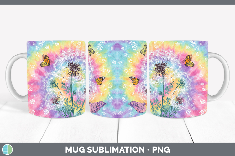 Dandelion Flowers 03 Tie Dye Mug Wrap Sublimation Design